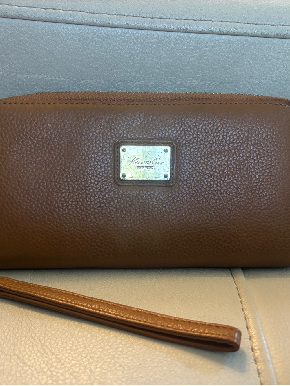 Kenneth Cole Tan Pebbled Leather Wristlet Clutch